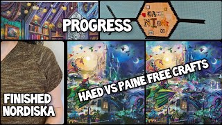 Small amount of progress, comparing HAED vs Paine Free Crafts, & a knitting finish