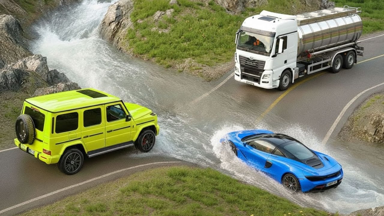 Cars vs Fast Flowing River in BeamNG Drive