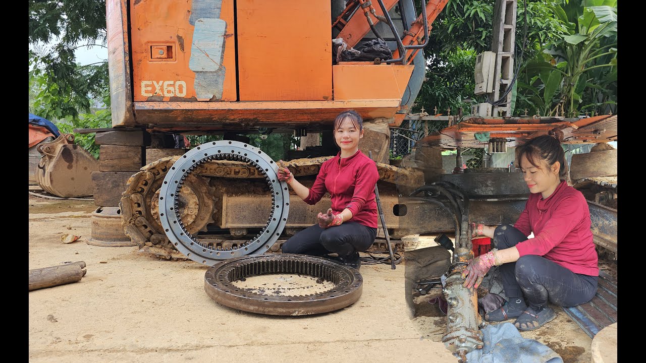 Genius Girl Challenge: Replace the turntable for a 200kg excavator by hand