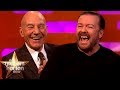 Sir patrick stewart  ricky gervais couldnt stop laughing over the word panties
