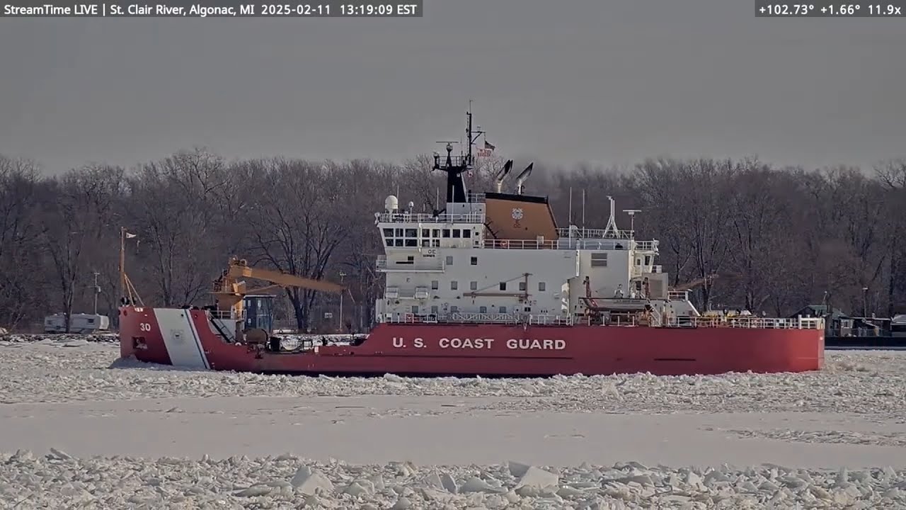 USCGC Mackinaw performing ice breaking duties in Marine City and Algonac 2-11-25