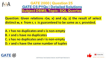 GATE CS 2000 | Que 25 | DBMS | GATE CS PYQs | GATE CS Solutions | [ SQL Queries ]