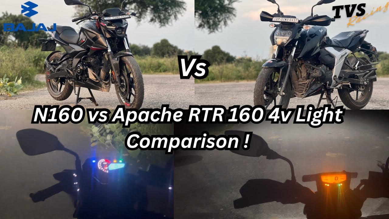 Tvs Apache RTR 160 4v Bs7 vs Bajaj N160 Bs7 Light Comparison! Night Light Test Which One is Better ?