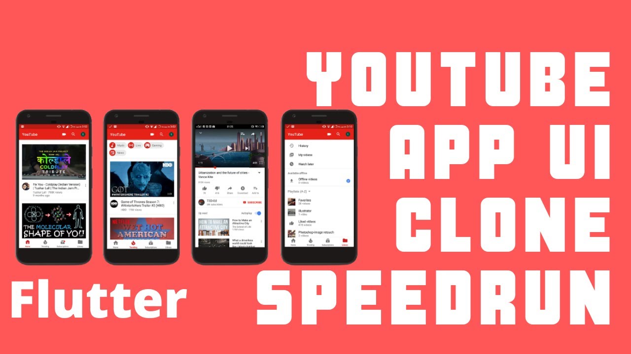 #flutter YouTube UI Clone using Flutter | Speedrun - YouTube