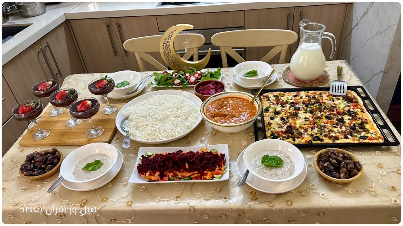 فطور ٥ رمضان 🌙 اطيب صينية بيتزا🍕بحجم عائلي وتمن وفاصوليا رهيبة و حلا مهلبية الكاكاو الكريمي#اكسبلور