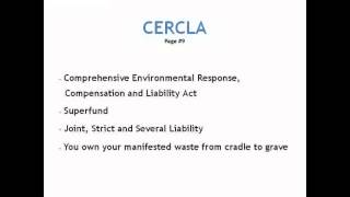 Comprehensive Environmental Response Compensation And Liability Act Cercla