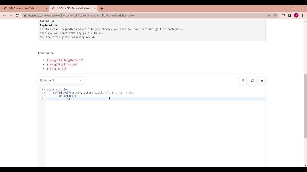 Leetcode Weekly Contest 331 | Take Gifts From the Richest Pile | Python ...