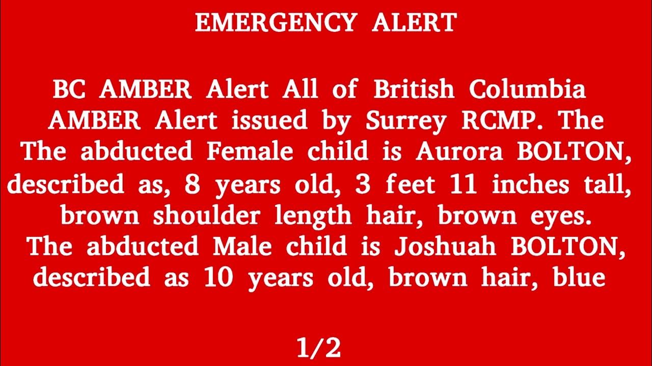 Canada Alert Ready AMBER ALERT, Surrey RCMP, All of British Columbia
