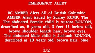 Canada Alert Ready - AMBER ALERT, Surrey RCMP, All of British Columbia