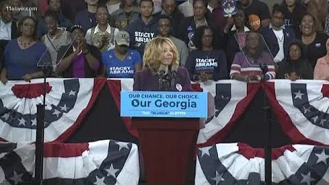 Democrat Lucy McBath speaks at Stacey Abrams' rall...