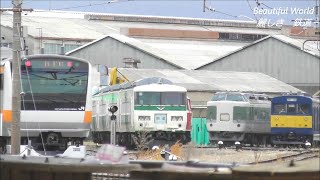 ｸﾞﾘｰﾝ車組込み準備改造終了し E233系T20編成 廃車185系近くで構内試運転行う！いざ出場へ。2022.3.31 JR長野総合車両センター　　panasd 2646