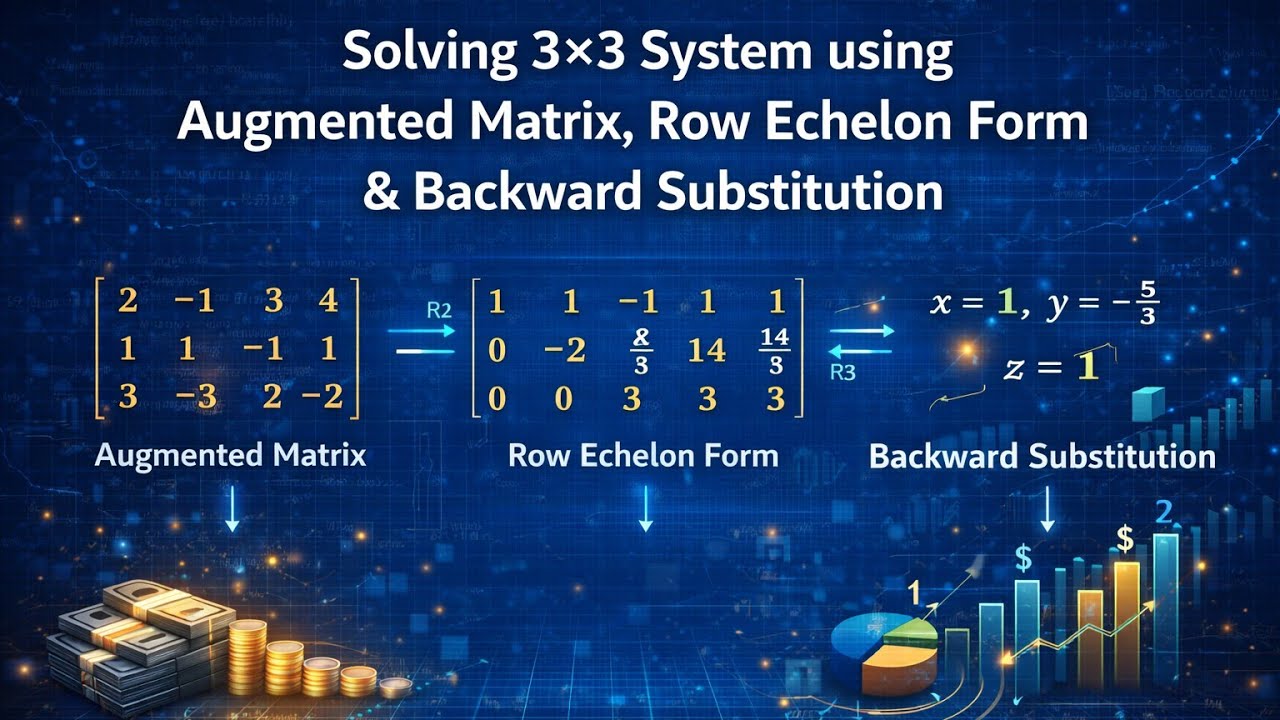 🌿Solving 3×3 System using Augmented Matrix, Row Echelon Form & Backward Substitution🌿