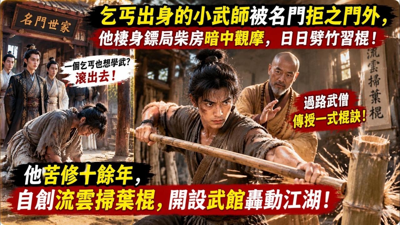 乞丐出身的小武師被名門拒之門外，他棲身鏢局柴房暗中觀摩，日日劈竹習