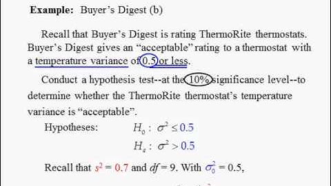Adv Business Statistics lecture 3 (2 of 3) -- Hypothesis testing involving one and two variances