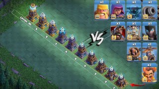 X10 Mega Tesla Level 1 To 10 Vs Builder Hall Troops. Defense Vs Troops Clash Of Clans