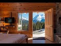 Stepping Out of Cozy Mountain Cabin Door into Breathtaking Snowy Mountain Views ⛰️🔥 Nature Escape