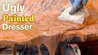 Ep. 149 Amazing RESTORATION of UGLY Painted ANTIQUE Dresser