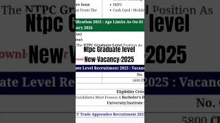 Ntpc Graduate level New Vacancy 2025 #ytshorts #youtubeshorts #exams #newvacancy2025 #examgyan #rrb