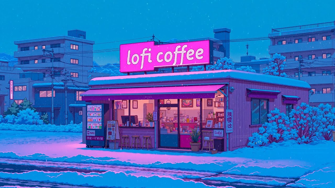 Snowy Streets Glow Outside a Lofi Coffee Shop ❄️ Lofi Chill Beats & Cozy Night Ambience for Relax.