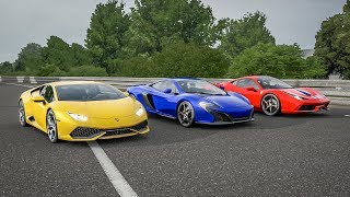 In this race we have ferrari vs lamborghini mclaren, 3 coupe's go up
against each other a 2 mile rolling & standing drag race!!! then i
test their quar...