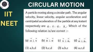 A particle moving along a circular path. The angular velocity, linear velocity, angular acceleration