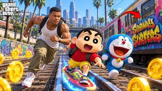 Franklin, Shinchan & Doraemon Entered the Subway Surfers World! 😱🚆🔥 || GTA 5 TELUGU screenshot 3