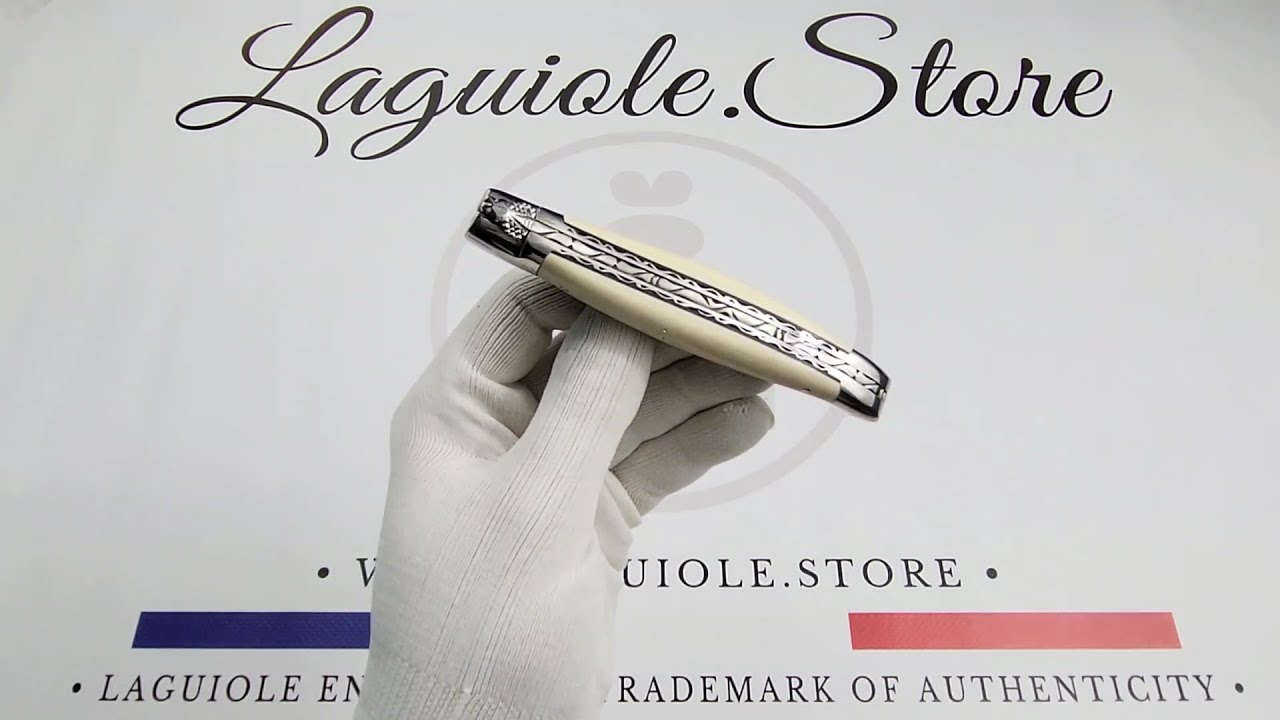 Laguiole Knife Double Chiseled Plates - Mammoth Ivory Handle