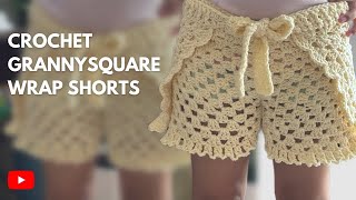 Crochet grannysquare wrap shorts of all sizes from kids to Adults sizes #wrap #shorts  #beachvibes 