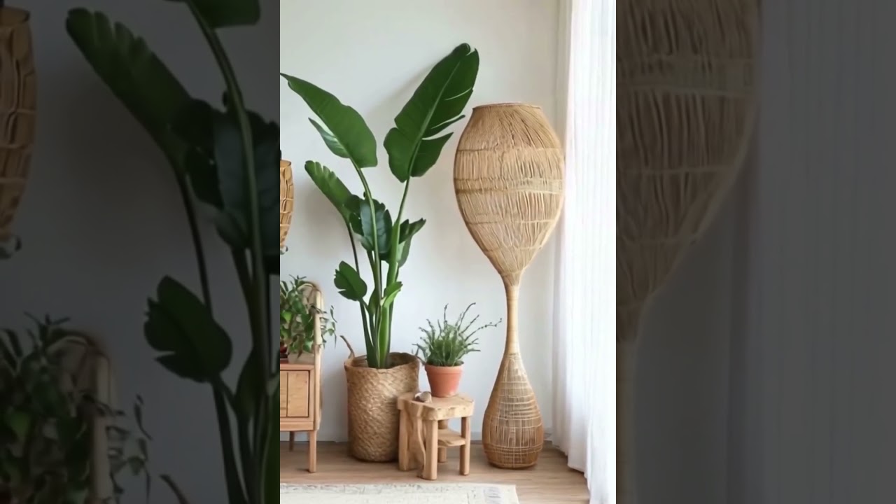 Rattan weaving art floor Lamp · The warm coexistence of Green Plants and Light and Shadow
