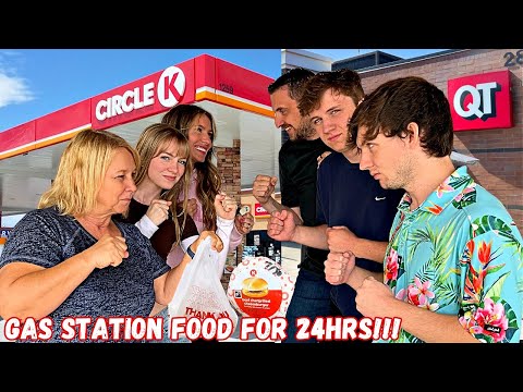Eating At Gas Stations For 24 Hours | Girls VS Boys