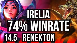 IRELIA vs RENEKTON (TOP) | 74% winrate, 11 solo kills, Godlike | BR Master | 14.5