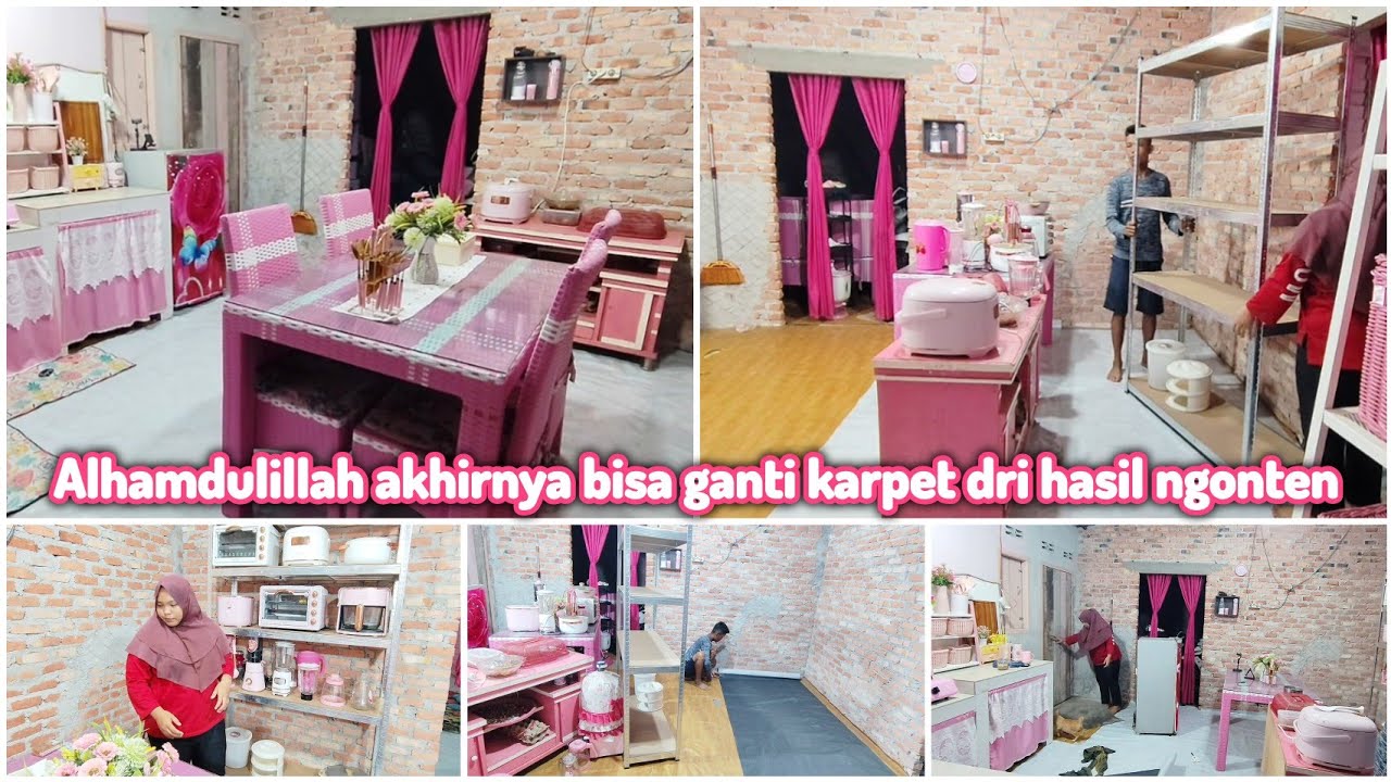 ALHAMDULILLAH AKHIRNYA GANTI KARPET DI DAPUR PINK DARI HASIL GAJI NGONTEN || SUASANA BARU DI DAPUR