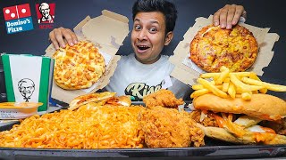 Dominos Cheese Burst Pizza, Cheesiest 2X Spicy Noodles, KFC Fried Chicken, Burger & Fries | Mukbang