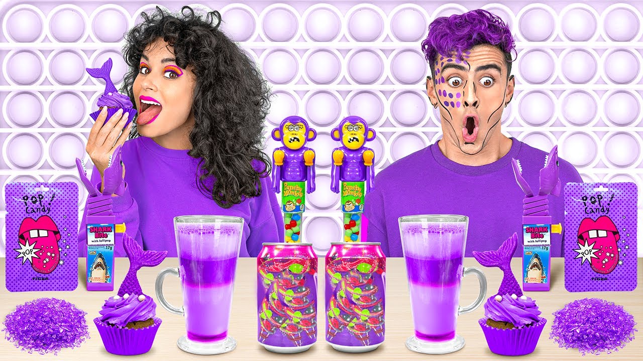 ⁣COLOR CHALLENGE! Eating Only One Color for 24 HOURS || PURPLE Mukbang by 123 GO! CHALLENGE