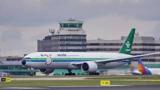 Rare Saudia Boeing 777-368 ER HZ-AK28 In A Special Retro Livery SV124 Manchester MAN To Jeddah JED