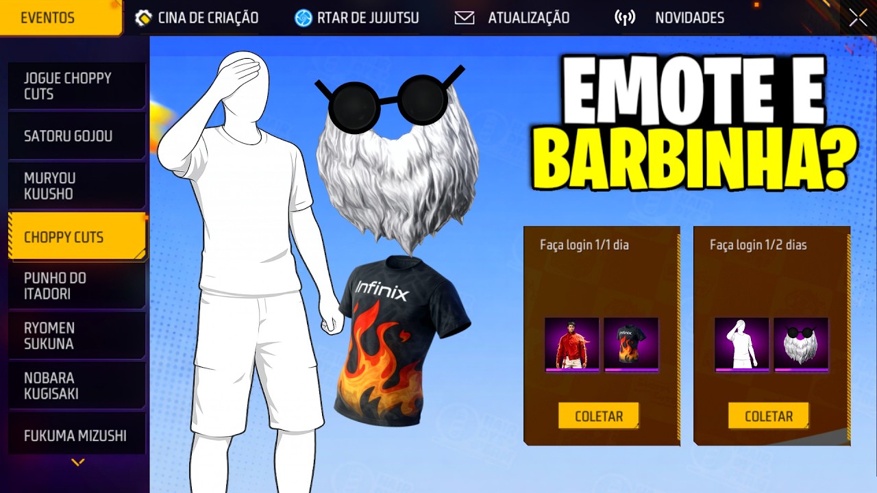 É AMANHÃ! PEGUE EMOTE GRÁTIS🔥 BARBINHA PRA TODOS? SKIN GRÁTIS E CÓDIGO INFINIX FREE FIRE