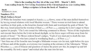 DAILY BIBLE READING NLT Chronological one year reading Day 66 March 7-2022