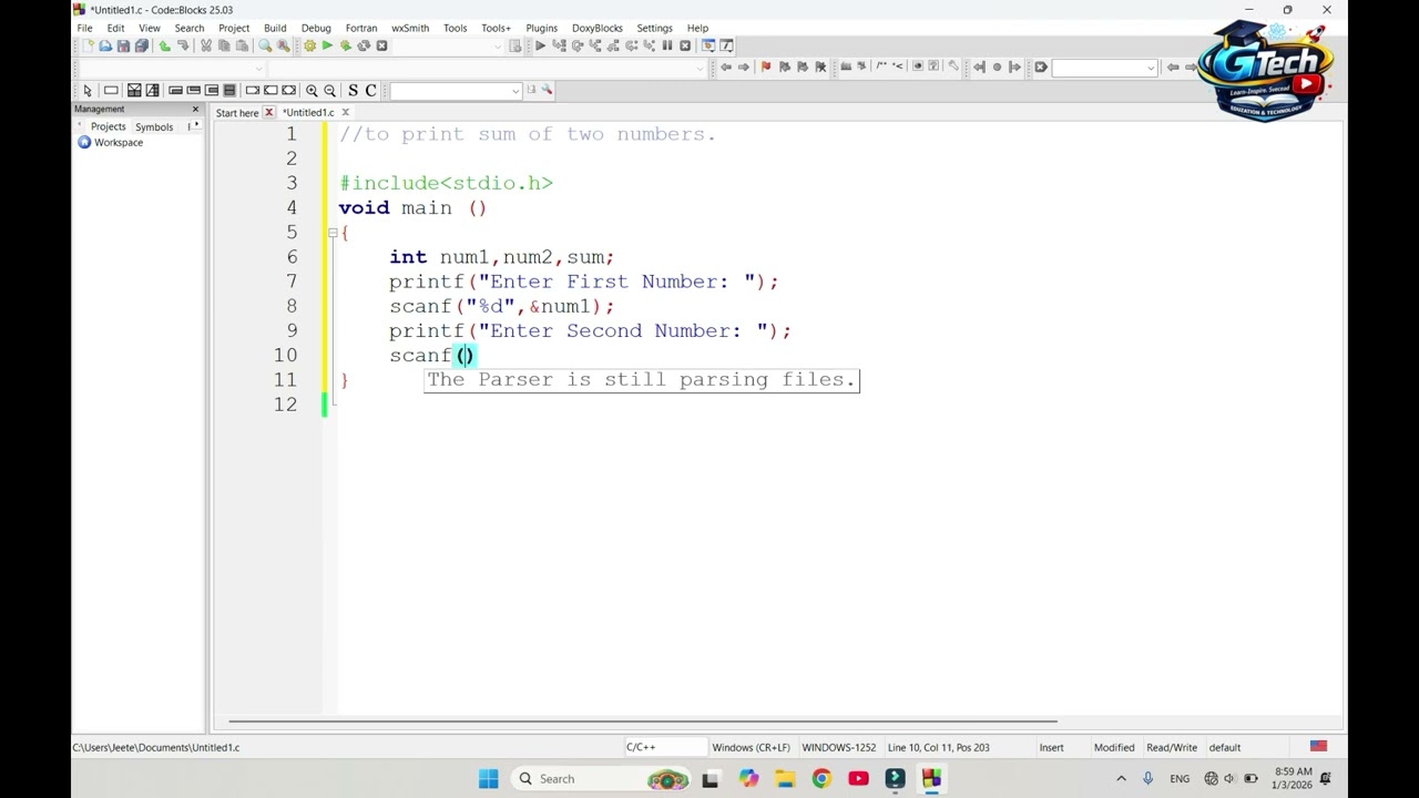 Sum of 2 number in C Programming Language. 