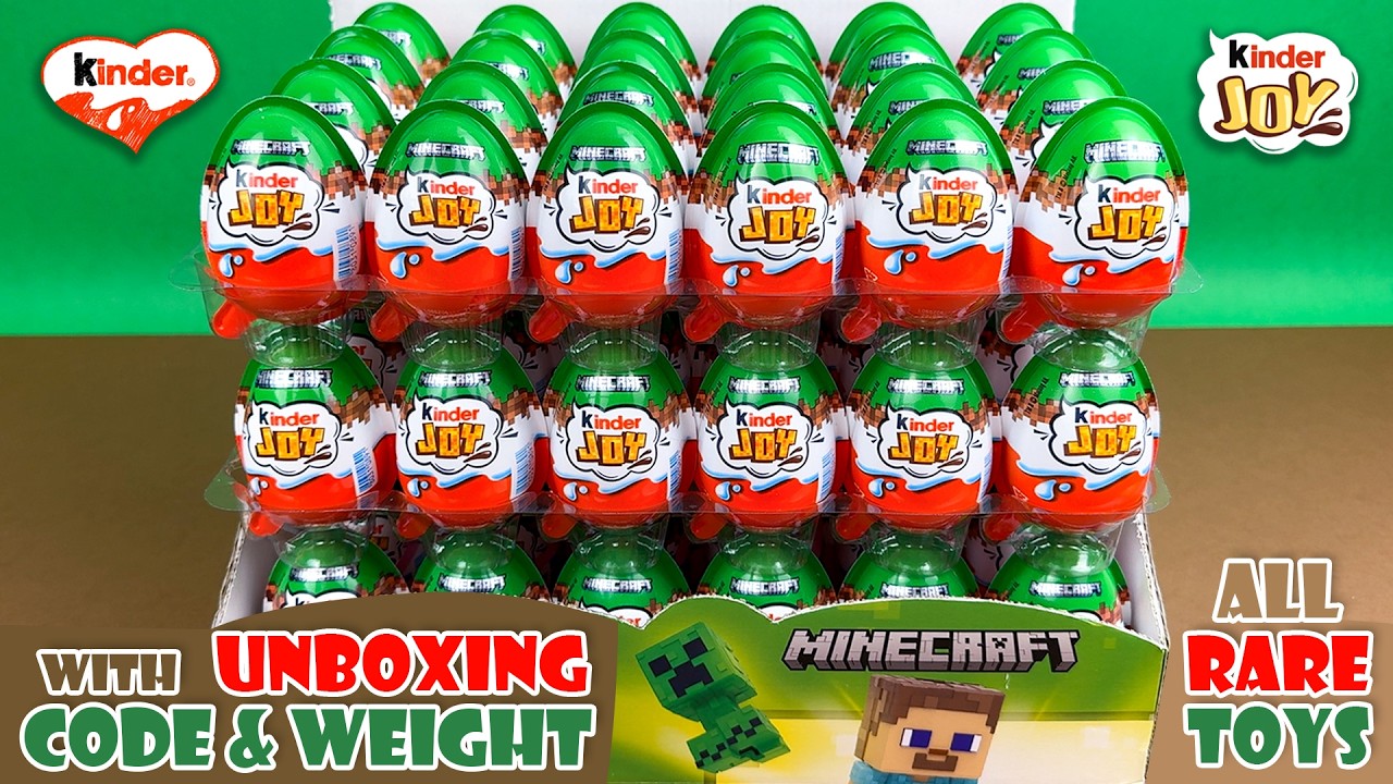 💚 Kinder Joy Minecraft! Box Unboxing with Codes & Weight! All Rare Toys! Creeper, Red Stone, etc!
