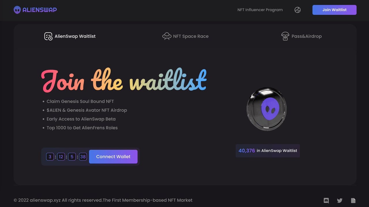 ALIENSWAP LIMITED DURATION AIRDROP : GET FREE SOULBOUND NFT AND ALIENSWAP TOKENS FOR JOINING