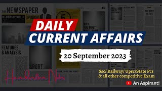 20th September 2023 || Daily current affairs || Handwritten notes || An Aspirant 