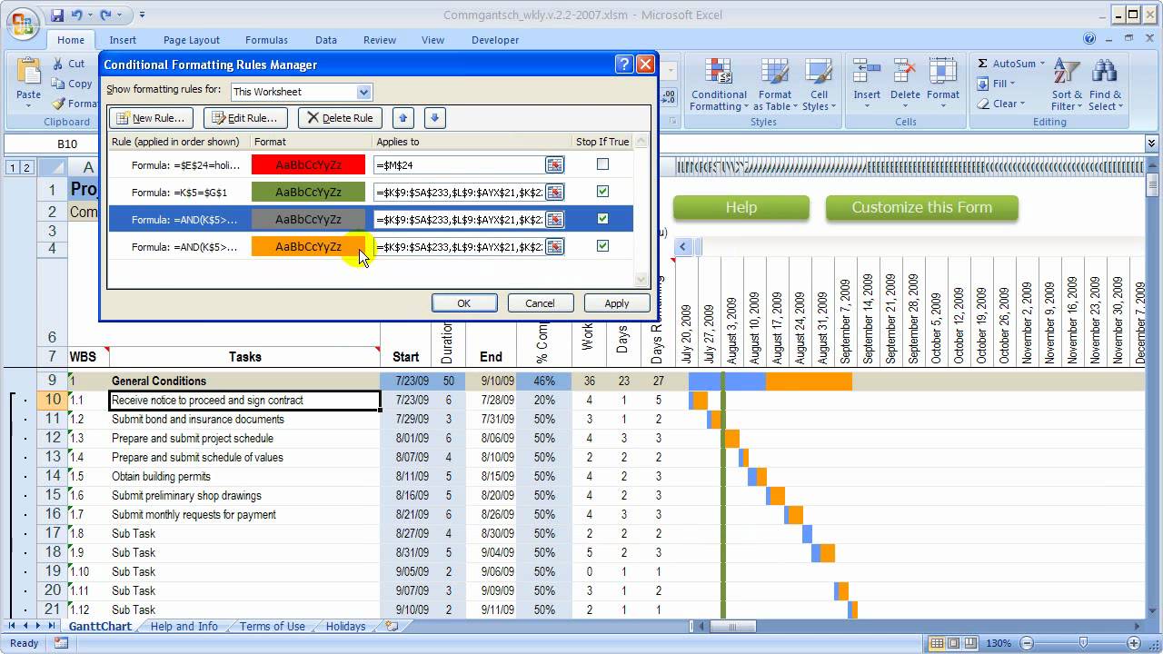 Automatic Gantt Chart Excel