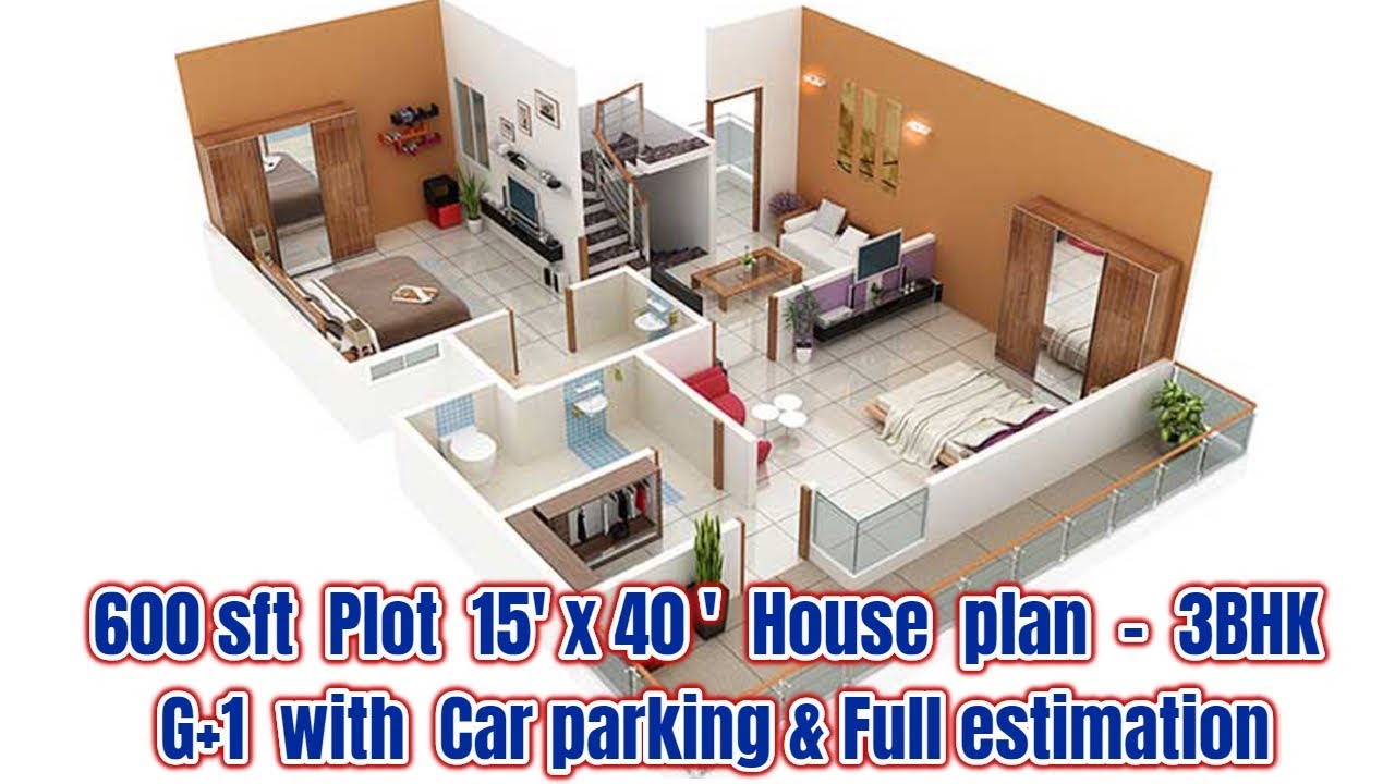 15 x 40 house plan 3BHK with Car parking YouTube