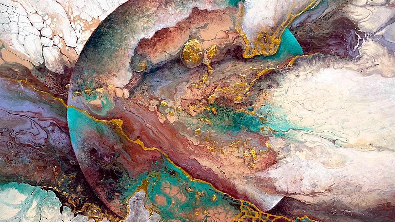 Acrylic Pour Painting Floating Sphere No Silicone Abstract Art | Gold ...