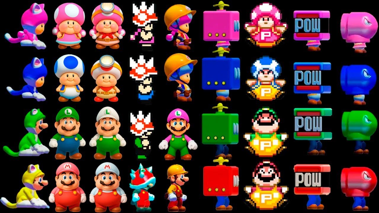 Super Mario Maker 2 - 4 Players All Power-Ups (Mario, Luigi, Toad, Toadette)
