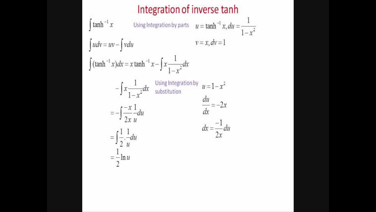 Integration of inverse tanhx (tanh^1(x)) YouTube