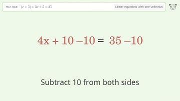 Solve (x+5)+3x+5=35: Linear Equation Video Solution | Tiger Algebra
