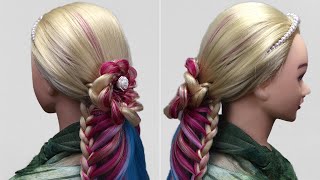 Elegant Dutch fishtail Mohawk Braid - Braided Flower Ponytail hairstyles - Casual Cute Bun hairstyle