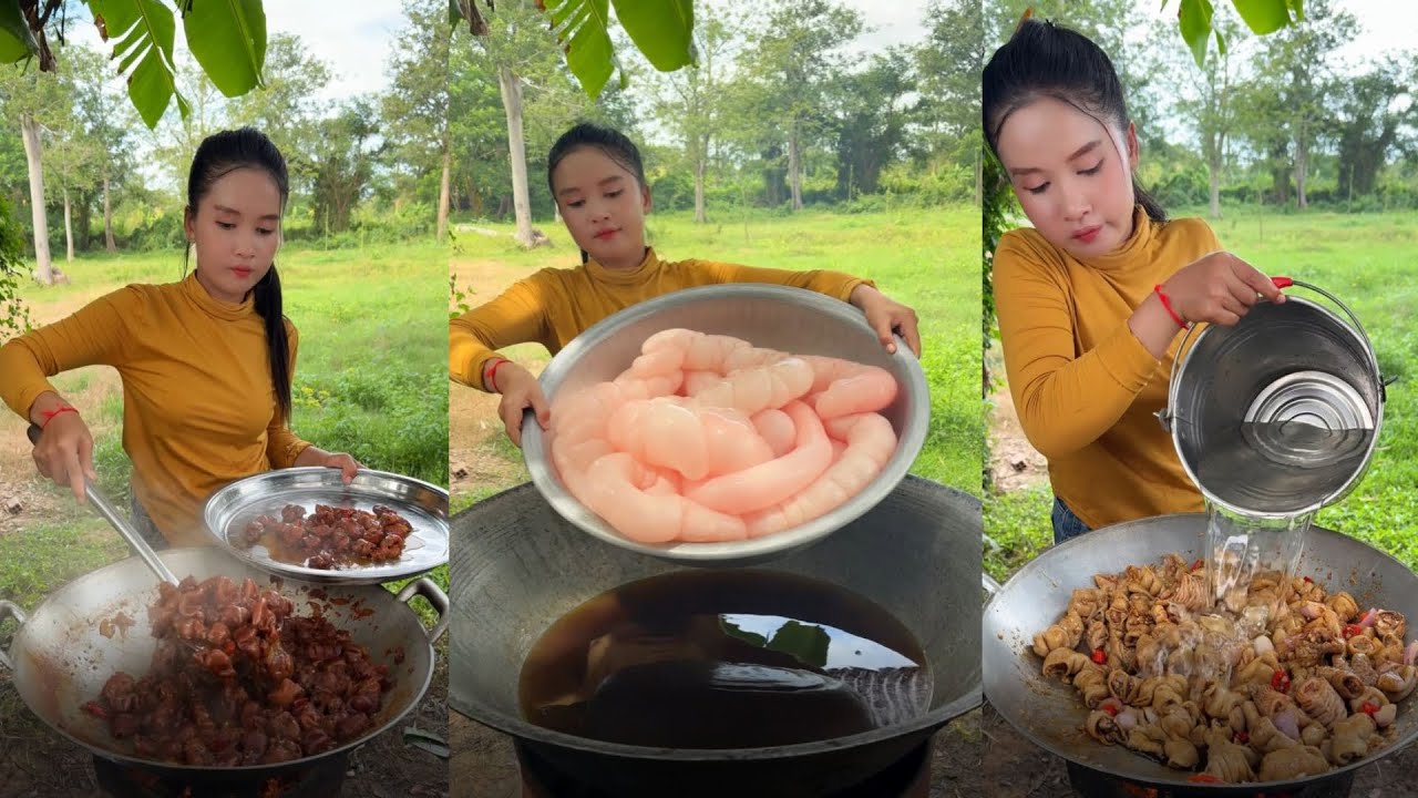 How to cook pork intestine frying recipe - YouTube