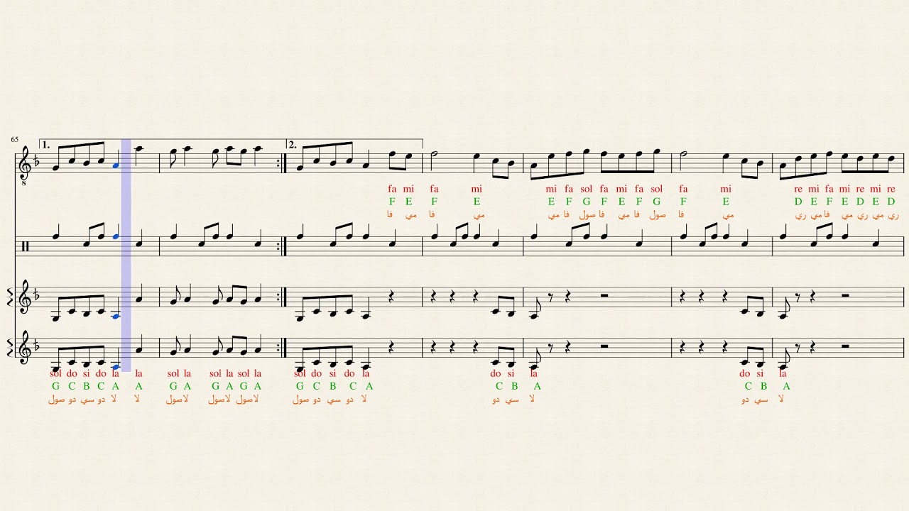النوتة الموسيقية مع كلمات الأغنية:هذه ليلتي الجزء الأول: المقدمة